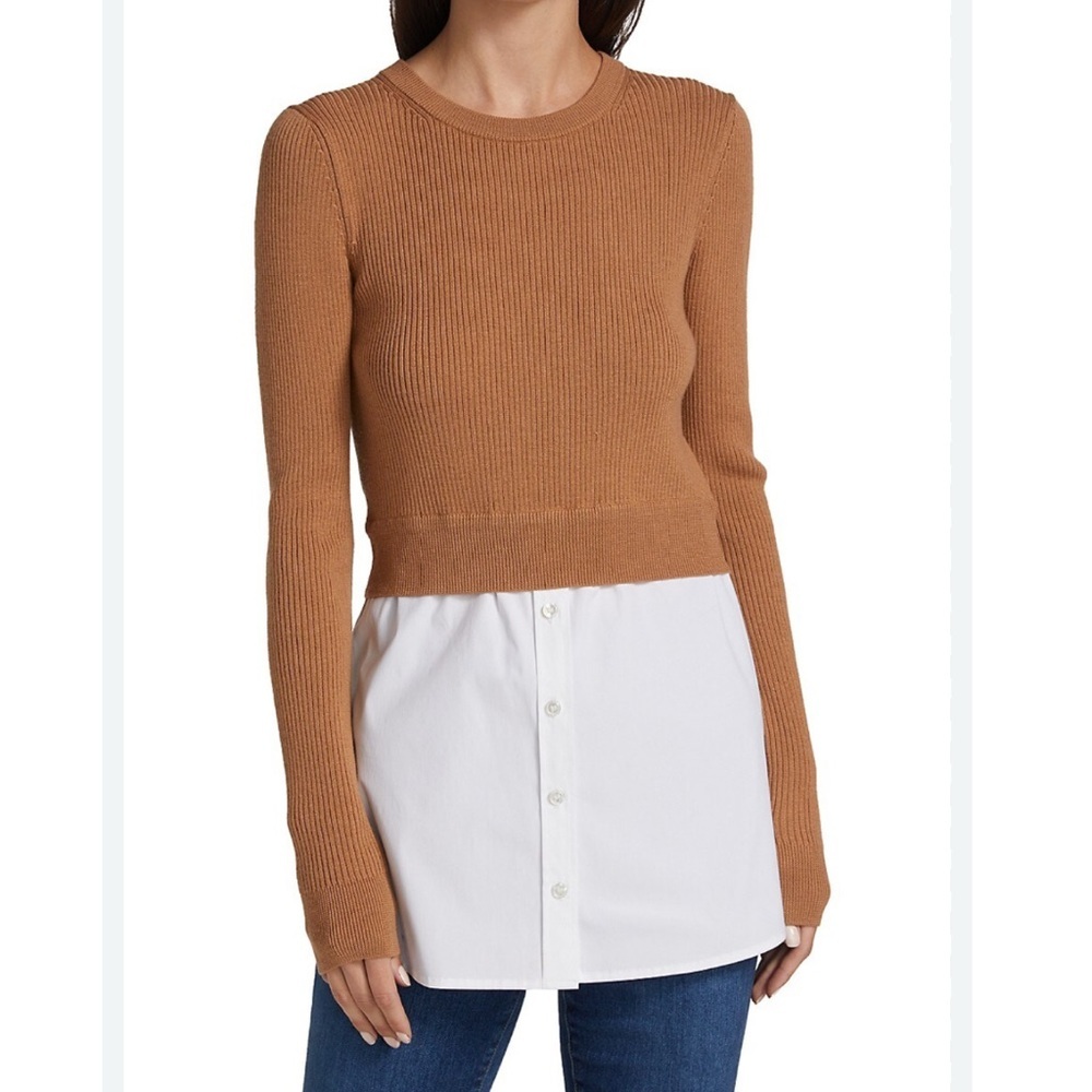 Veronica Beard Rocha Poplin-Paneled Merino Wool Sweater